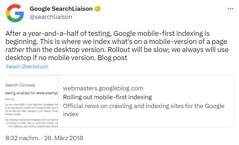 google verlautbarung des mobile first updates