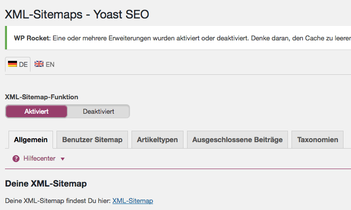 Yoast SEO Einstellung XML-Sitemap aktiviert.