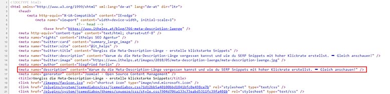 Meta Description im html -Code