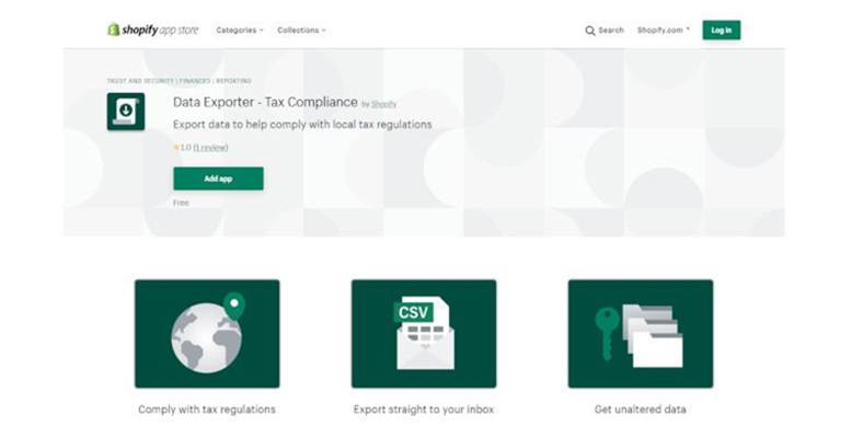 export app data exporter tax compliance von shopify