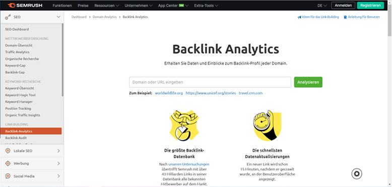 backlink analytics semrush